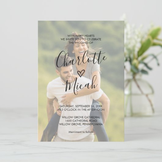 Hand Drawn Heart | Foto van het huwelijk Kaart (Staand voorkant)