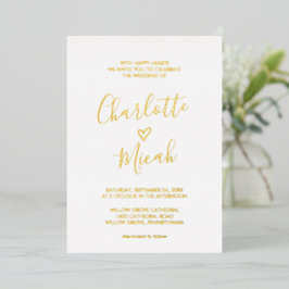 Hand Drawn Heart | Gold Foil Text Wedding Folie Uitnodiging