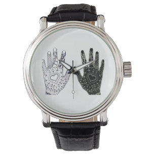 Hand Drawn Heart Hands Horloge