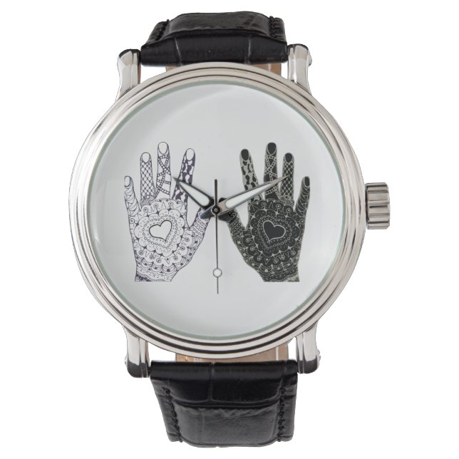 Hand Drawn Heart Hands Horloge (Voorkant)