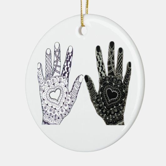 Hand Drawn Heart Hands Keramisch Ornament (Links)
