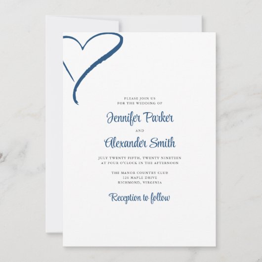 Hand Drawn Heart Minimal Wedding Kaart (Voorkant)