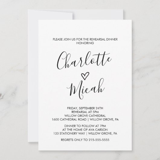 Hand Drawn Heart Rehearsal Dinner Kaart (Voorkant)