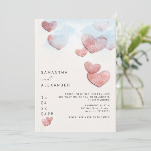 Hand Drawn Heart Romantic Intimate Wedding Kaart (Staand voorkant)