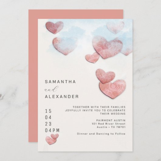 Hand Drawn Heart Romantic Intimate Wedding Kaart (Voorkant / Achterkant)