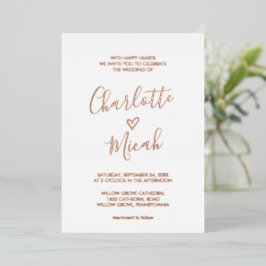 Hand Drawn Heart | Roos Gold Foil tekstbruiloft Folie Uitnodiging