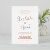 Hand Drawn Heart | Roos Gold Foil tekstbruiloft Folie Uitnodiging (Staand Voorkant)