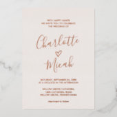 Hand Drawn Heart Roos Gold Foil Text Blush Weddens Folie Uitnodiging (Voorkant)