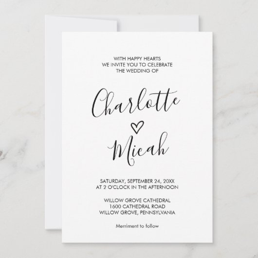 Hand Drawn Heart the Wedding of Kaart (Voorkant)