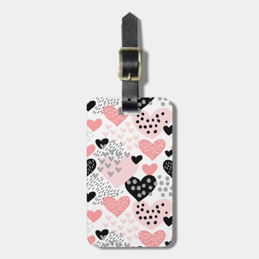 Hand Drawn Hearts and Stippen Pattern ID471 Bagagelabel (Voorkant verticaal)
