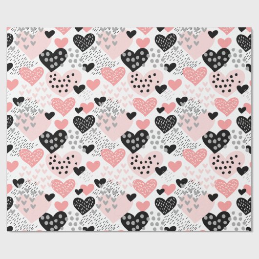 Hand Drawn Hearts and Stippen Pattern ID471 Cadeaupapier (Vlak)