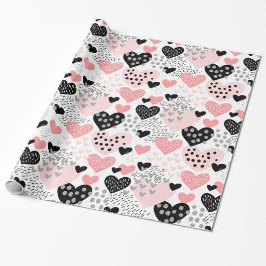 Hand Drawn Hearts and Stippen Pattern ID471 Cadeaupapier (Uitgerold)