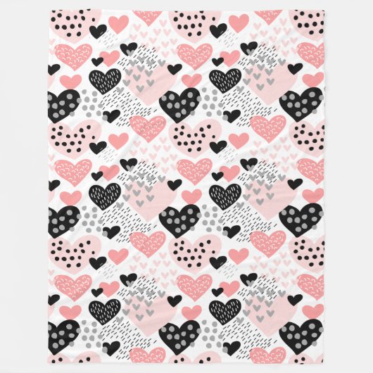 Hand Drawn Hearts and Stippen Pattern ID471 Fleece Deken (Voorkant)