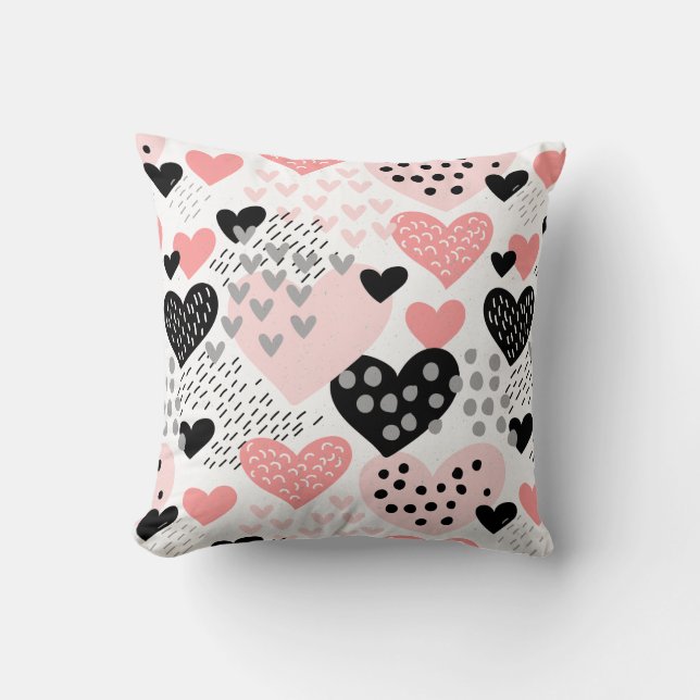 Hand Drawn Hearts and Stippen Pattern ID471 Kussen (Voorkant)