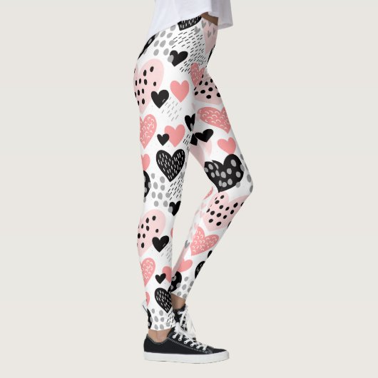 Hand Drawn Hearts and Stippen Pattern ID471 Leggings (Rechts)
