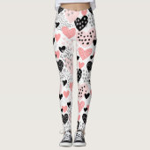 Hand Drawn Hearts and Stippen Pattern ID471 Leggings (Voorkant)