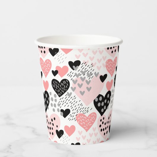 Hand Drawn Hearts and Stippen Pattern ID471 Papieren Bekers (Achterkant)