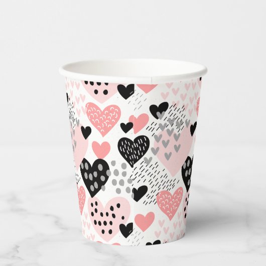 Hand Drawn Hearts and Stippen Pattern ID471 Papieren Bekers (Rechts)