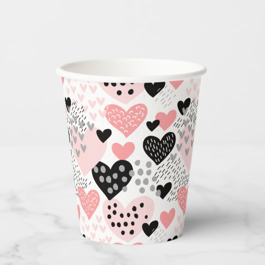 Hand Drawn Hearts and Stippen Pattern ID471 Papieren Bekers (Voorkant)