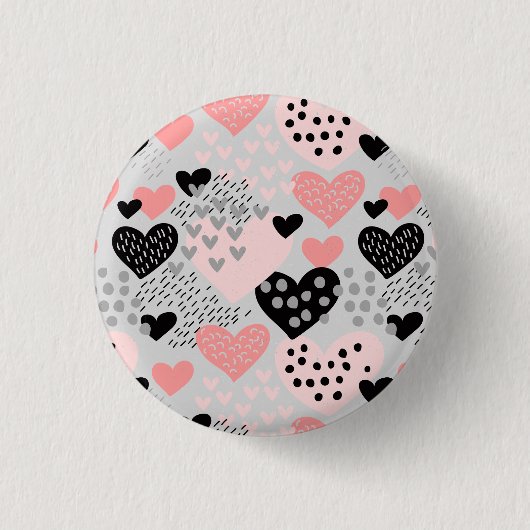 Hand Drawn Hearts and Stippen Pattern ID471 Ronde Button 3,2 Cm (Voorkant)