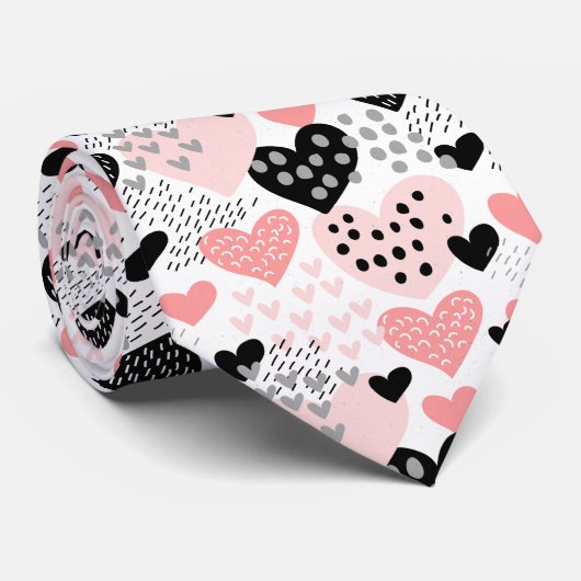 Hand Drawn Hearts and Stippen Pattern ID471 Stropdas (Opgerold)