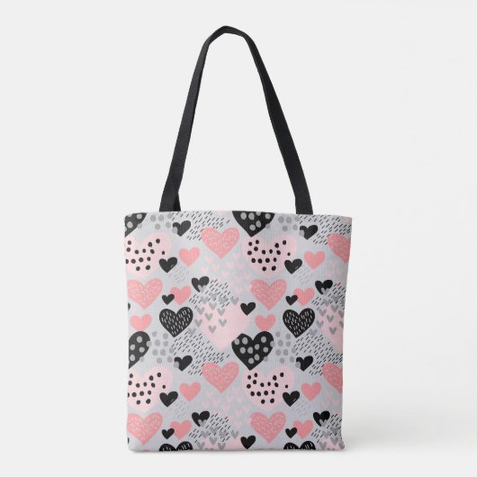 Hand Drawn Hearts and Stippen Pattern ID471 Tote Bag (Achterkant)