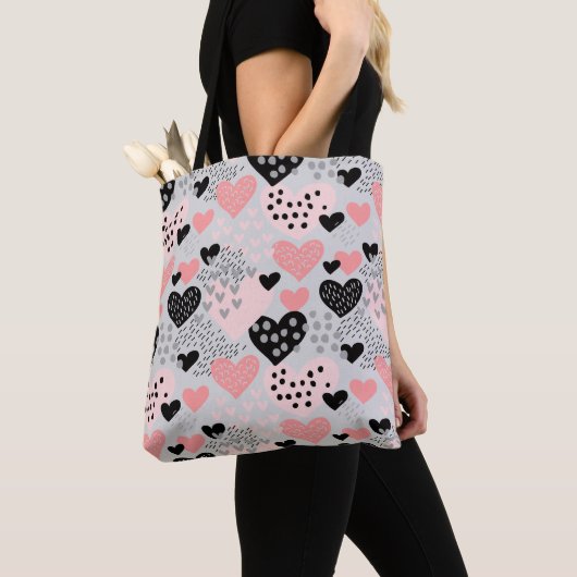 Hand Drawn Hearts and Stippen Pattern ID471 Tote Bag (Dichtbij)
