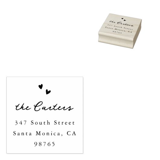Hand Drawn Hearts Whimsical Script Name & Address Rubberstempel (Gestempeld)