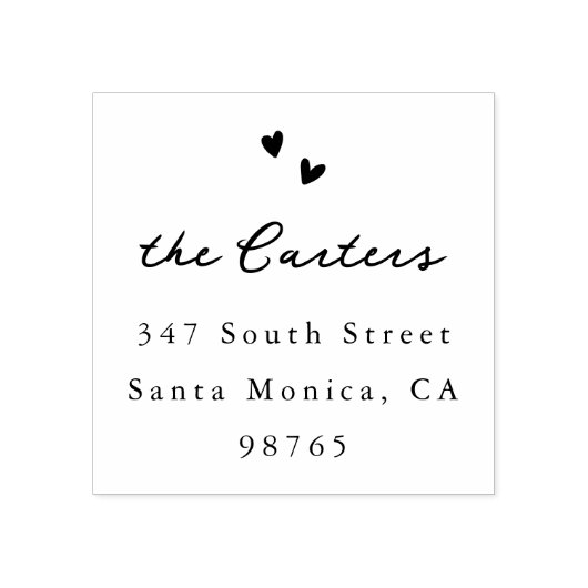 Hand Drawn Hearts Whimsical Script Name & Address Rubberstempel (Afrduk)