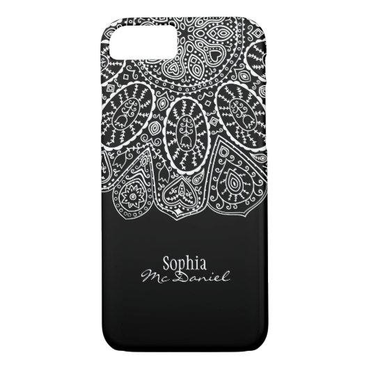 Hand Drawn Henna Circle Design Black and White Case-Mate iPhone Case (Achterkant)