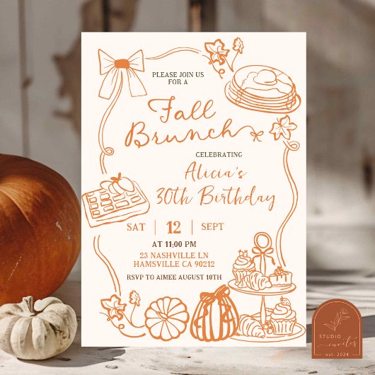 Hand Drawn Herfst Brunch feestuitnodiging Kaart