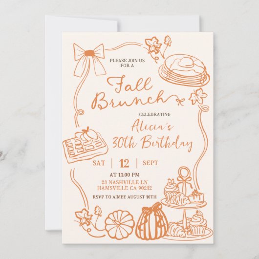 Hand Drawn Herfst Brunch feestuitnodiging Kaart (Voorkant)