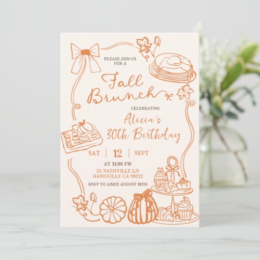 Hand Drawn Herfst Brunch feestuitnodiging Kaart (Staand voorkant)