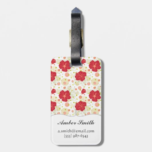 Hand Drawn Hibiscus Pattern Bagagelabel (Achterkant verticaal)