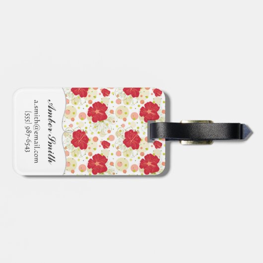 Hand Drawn Hibiscus Pattern Bagagelabel (Achterkant horizontaal)