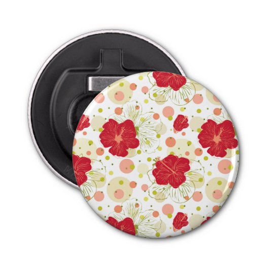 Hand Drawn Hibiscus Pattern Button Flesopener (Voorkant)