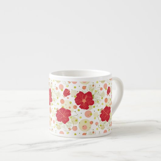 Hand Drawn Hibiscus Pattern Espresso Kop (Voorkant rechts)