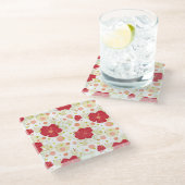 Hand Drawn Hibiscus Pattern Glazen Onderzetter (Schuin)