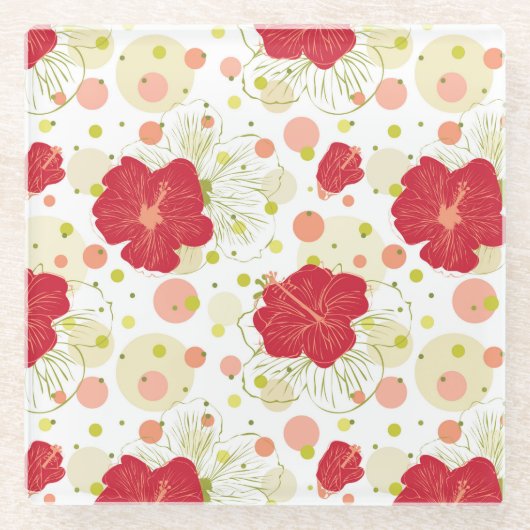 Hand Drawn Hibiscus Pattern Glazen Onderzetter (Voorkant)