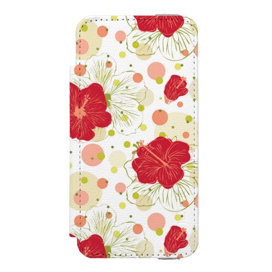 Hand Drawn Hibiscus Pattern Incipio iPhone Portemonnee Hoesje (Voorkant Agenda)