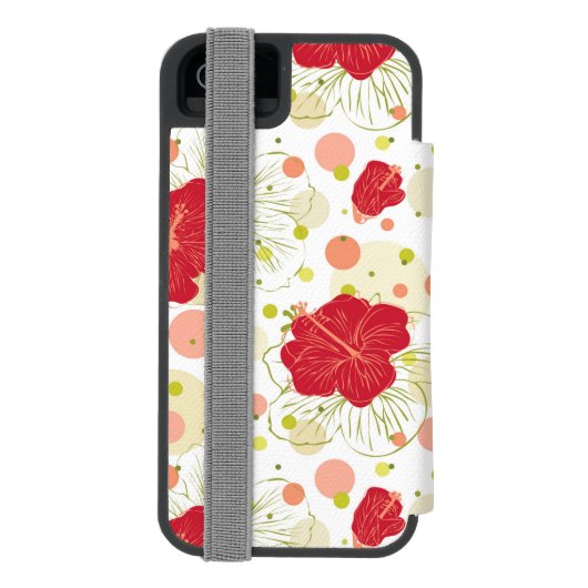 Hand Drawn Hibiscus Pattern Incipio iPhone Portemonnee Hoesje (Agenda Achterkant)