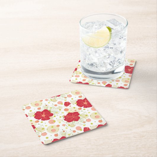 Hand Drawn Hibiscus Pattern Kartonnen Onderzetters (Insitu)