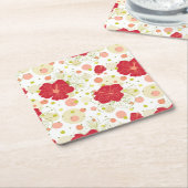 Hand Drawn Hibiscus Pattern Kartonnen Onderzetters (Schuin)