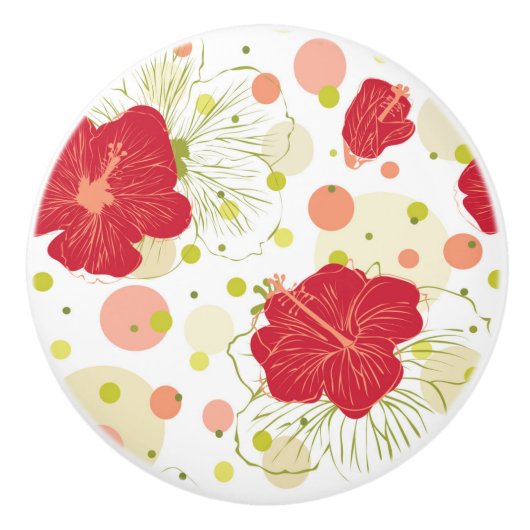 Hand Drawn Hibiscus Pattern Keramische Knop (Voorkant)