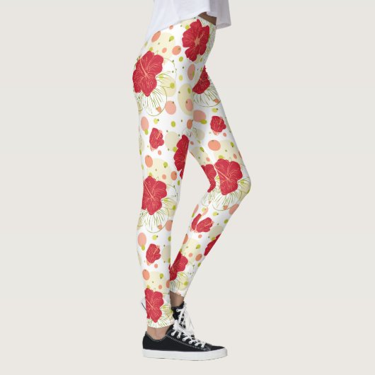 Hand Drawn Hibiscus Pattern Leggings (Rechts)