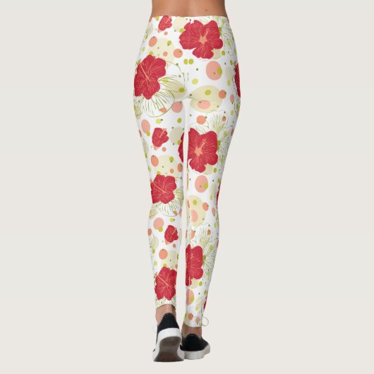 Hand Drawn Hibiscus Pattern Leggings (Achterkant)
