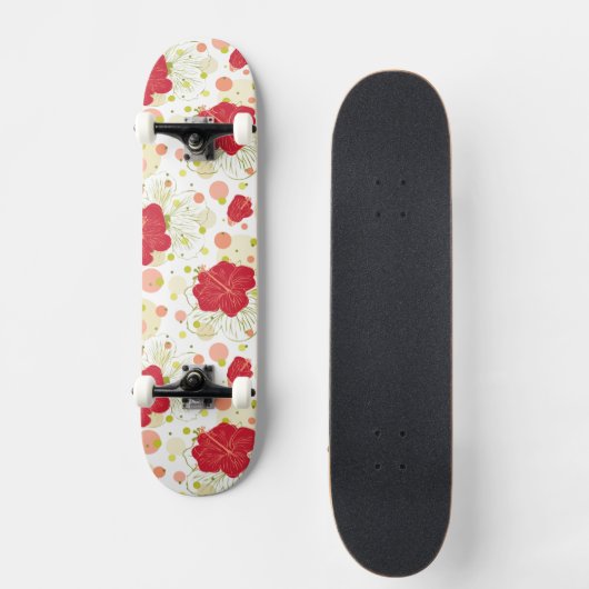 Hand Drawn Hibiscus Pattern Persoonlijk Skateboard (Voorkant)