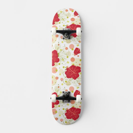 Hand Drawn Hibiscus Pattern Persoonlijk Skateboard (Voorkant)