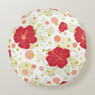 Hand Drawn Hibiscus Pattern Rond Kussen