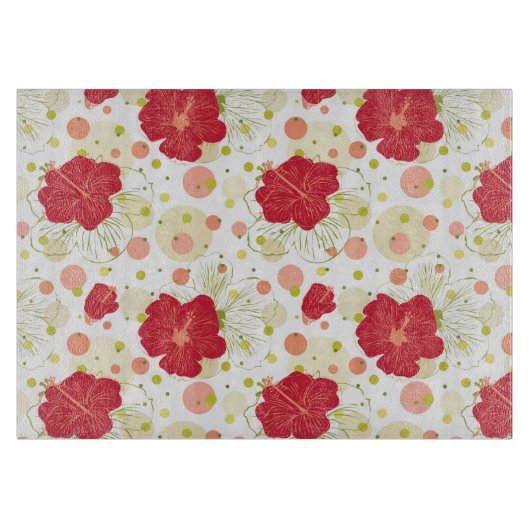 Hand Drawn Hibiscus Pattern Snijplank (Voorkant)